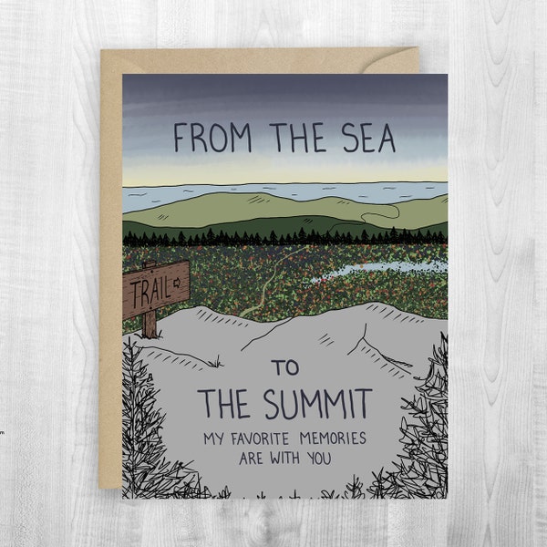 Sea to Summit Love greeting card, hiking love, backpacking, love card, ocean and mountain card, landscape, anniversary card, adventure card