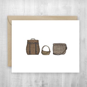 Cartão de bebê forrageador, cartão de felicitações, forrageamento, ao ar livre, aventura, formiga sherpa, bebê caminhando, família, plantas, anúncio de bebê, comida, cesta