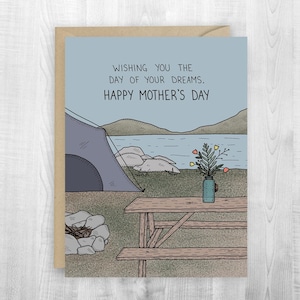 Tarjeta de felicitación del Día de la Madre, día de la madre, recuerdos, tarjeta de aventura de campamento, padres al aire libre, modelo a seguir, historias, sueño