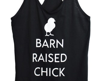 Ladies' racerback tank top, Barn Raised Chick, Homesteader Tank, Farm Girl Shirt, Peep Tank, Sizes S, M, L, XL, 2XL, gift for chicken mom