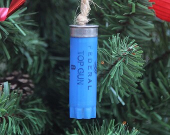 Blue Shotgun shell ornament | Hunting shotshell headstamp Christmas tree decor| Bullet home decor | 12 Ga shotgun shell | Gift for Dad