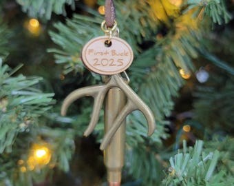 First Buck 2025 Bullet and Antler Hunting Christmas Tree Ornament