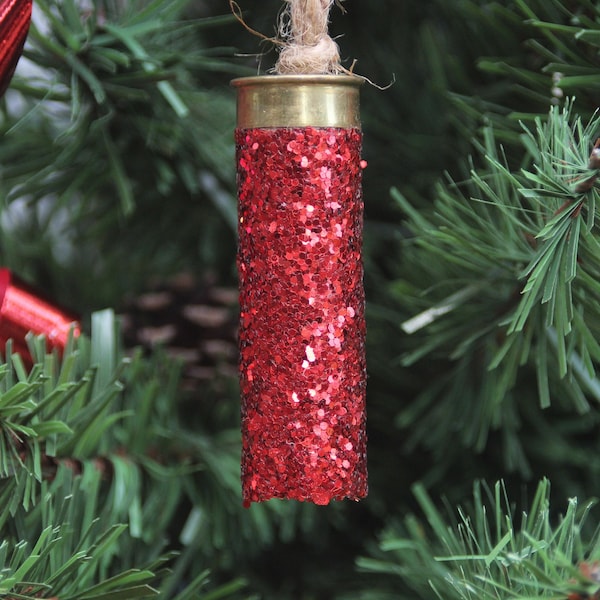 Glittered shotgun shell ornament | Hunting shotshell headstamp Christmas tree decor| Bullet home decor | 12 Ga shotgun shell | Gift for Dad