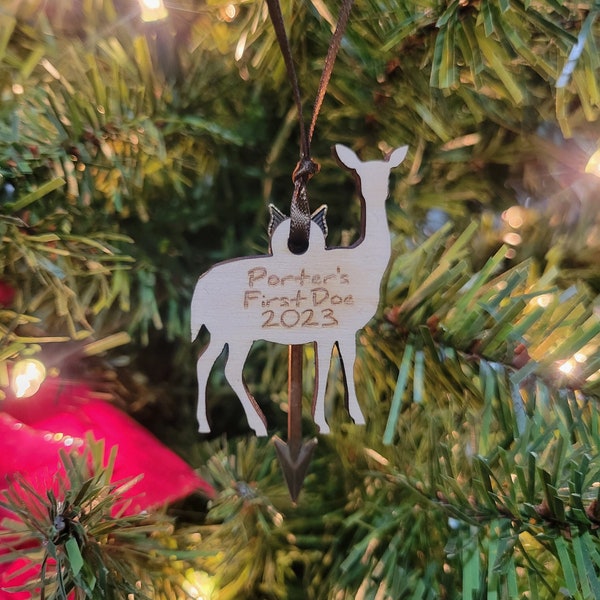 Custom Name First Doe and Arrow Archery Hunting Christmas Tree Ornament 2023