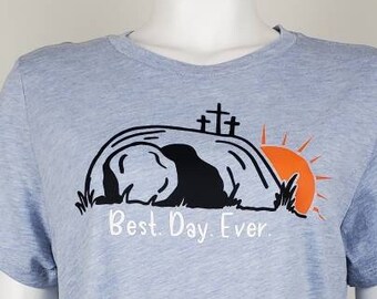 Ladies Relaxed Fit Crewneck Shirt | Best Day Ever Christian tshirt | Short Sleeved Womens Religious Tee | Empty Tomb | Faith Easter clothes