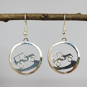 Offroad Vehicle Nickel Free Dangle Earrings, SUV Earwire outdoors, mudding unique jewelry, Silver toned, Outdoor lover ear ring, backroad