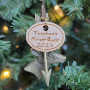 Custom Name First Buck and Arrow 2025 Archery Deer Hunting Christmas Tree Ornament