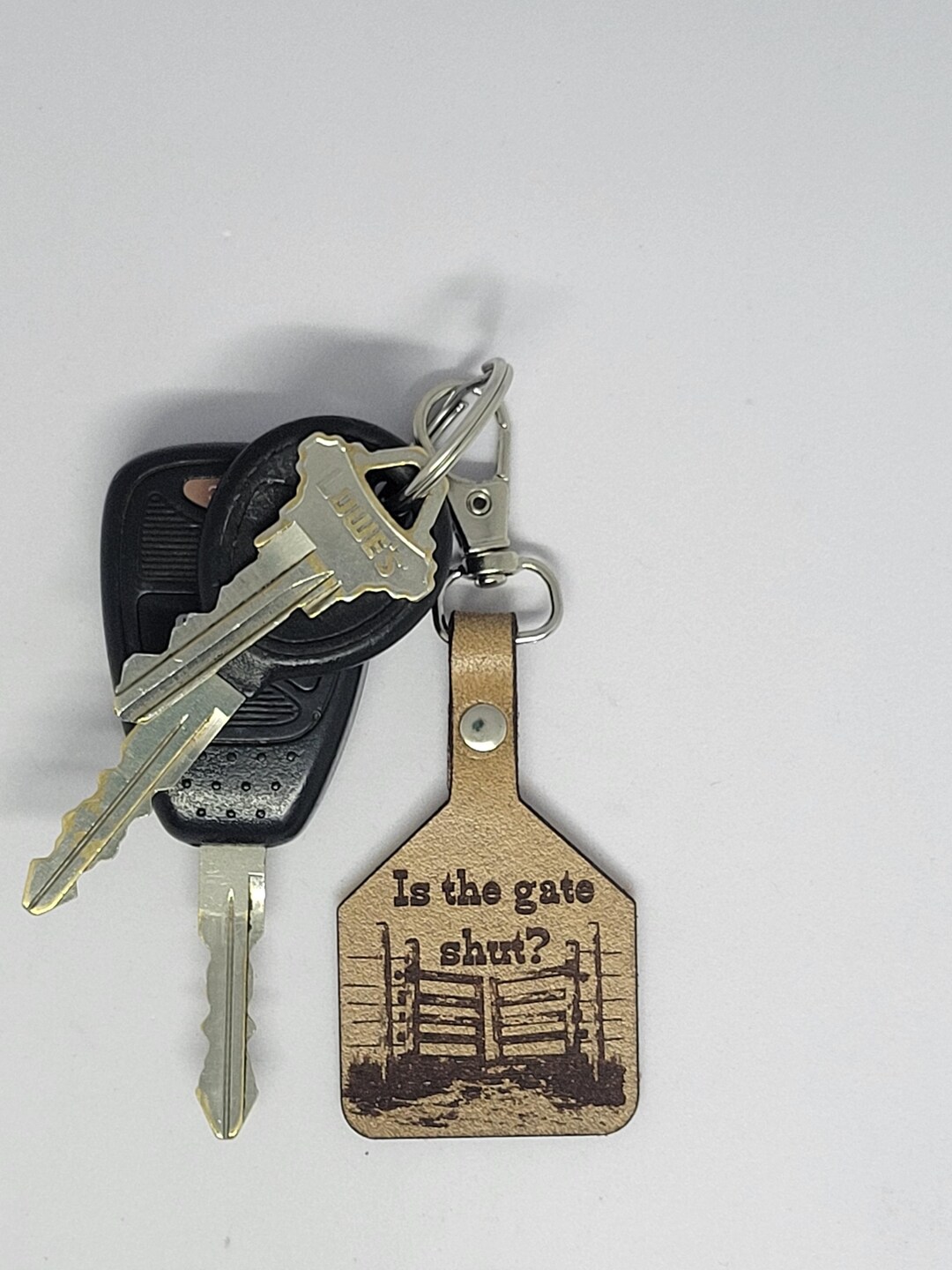 Gate Key Chain Homesteading Engraved Leather Keychain Zipper Pull Bag Charm Accessory ...