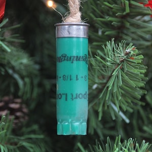 Green Shotgun shell ornament | Hunting shotshell headstamp Christmas tree decor| Bullet home decor | 12 Ga shotgun shell | Gift for Dad