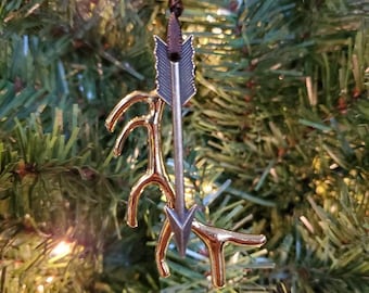 Adorno de árbol de Navidad con cuernos y flechas de alce, para caza, tiro con arco, adorno de alce, decoración para exteriores, regalo para papá, regalo para cazador