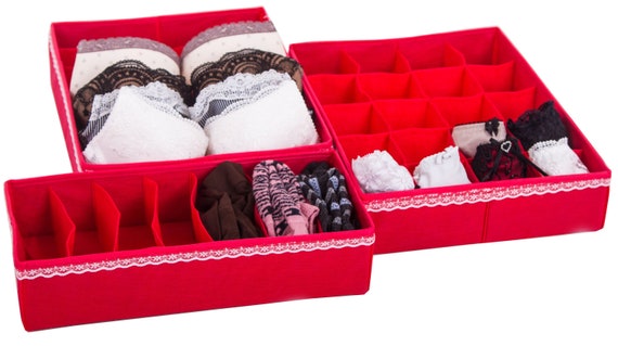 3 Pcs Red Drawer Organizers Set Underwear Organizers Lingerie Etsy