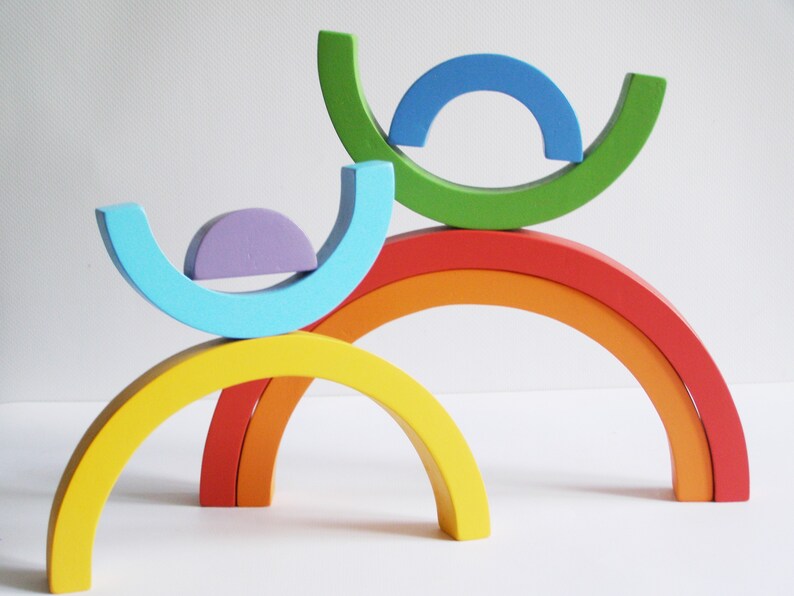 Wooden Rainbow Stacking Toy Pastel Rainbow Arch Montessori Etsy