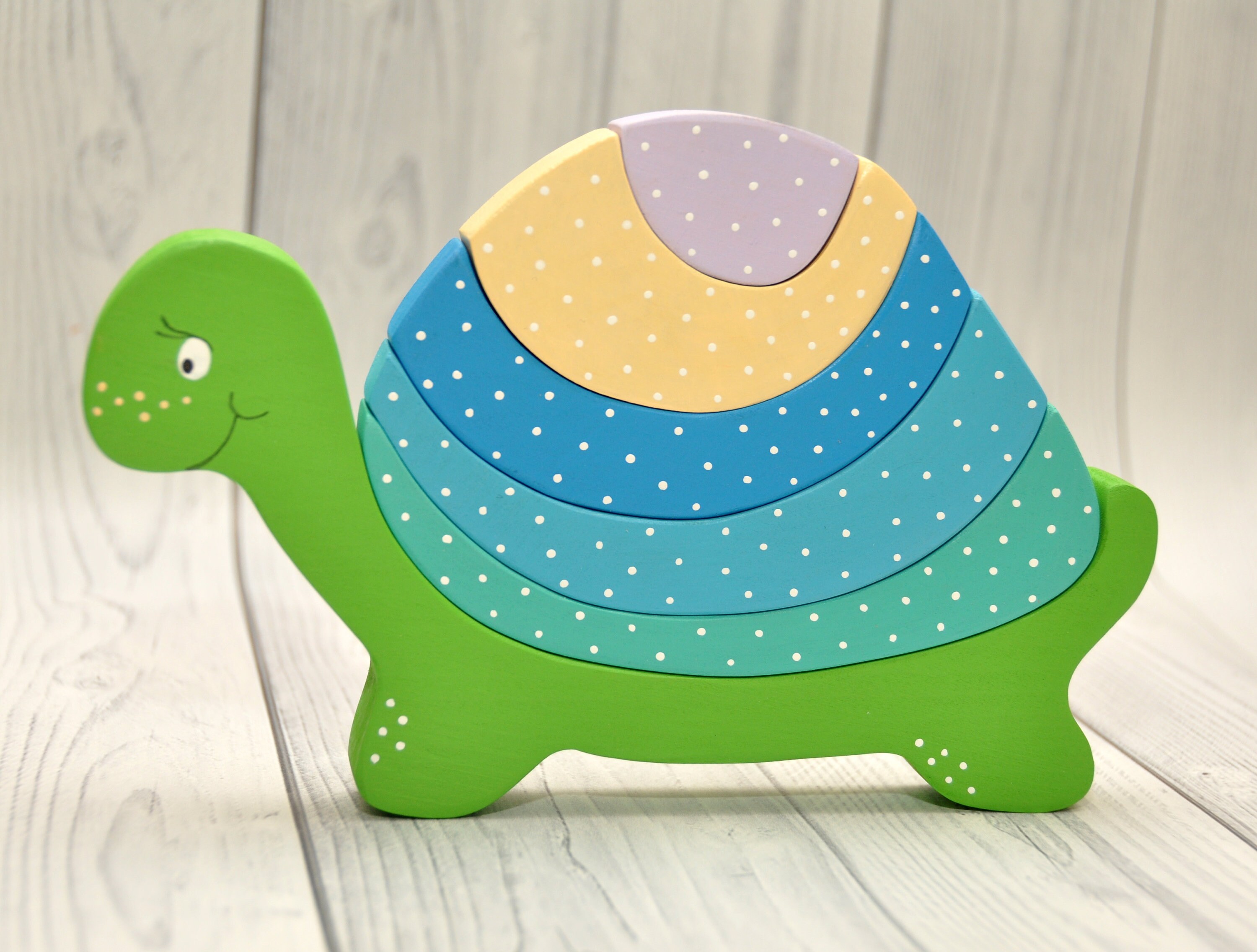 Stacking rainbow Turtle Wooden Puzzle Montessori baby toy Etsy