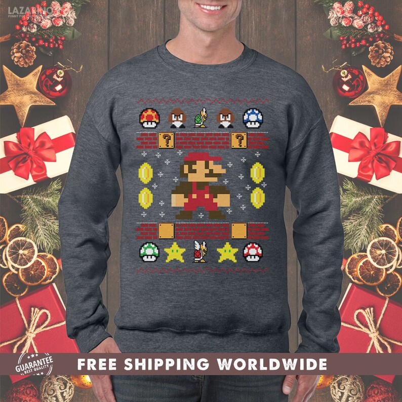 Super Mario Ugly Christmas Sweater Mario Xmas Crewneck | Etsy