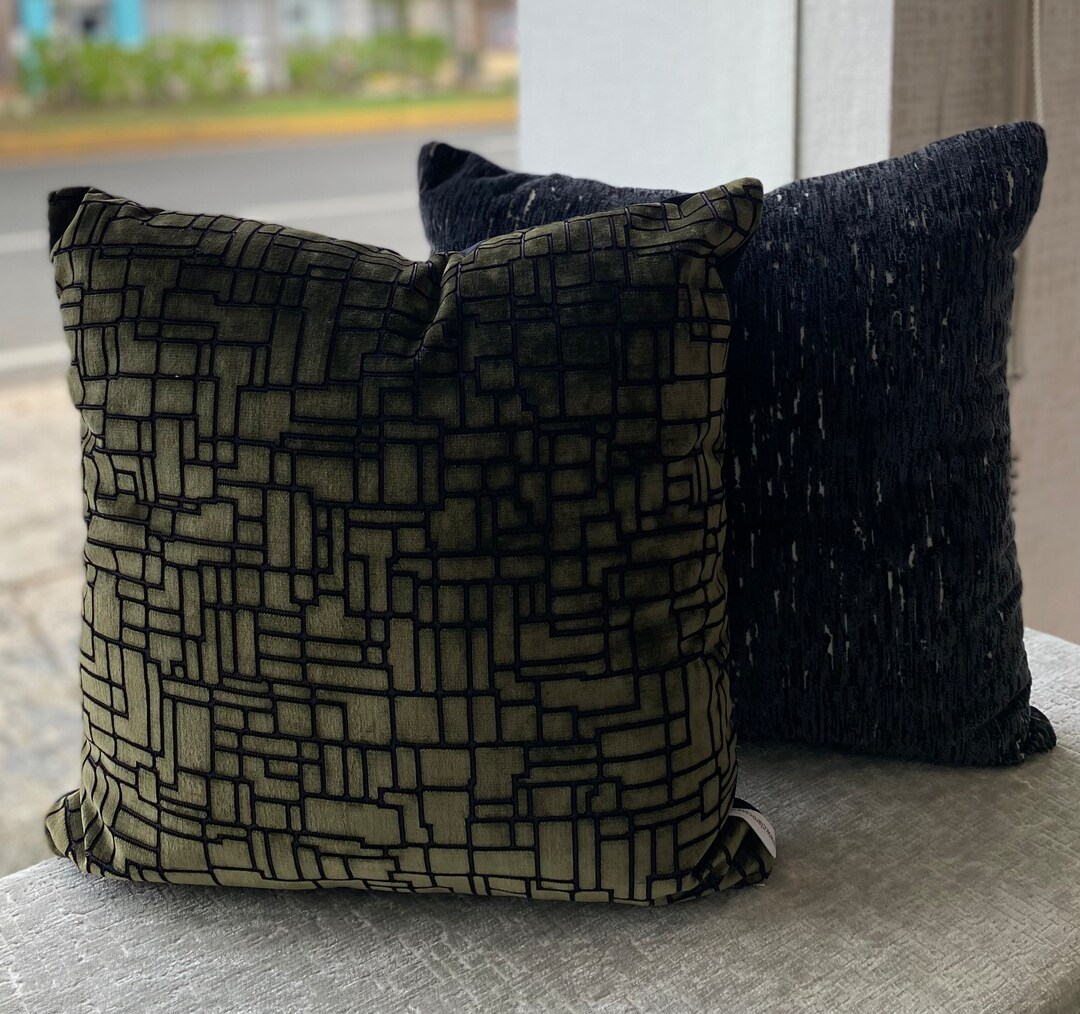 Velvet Geometric Pillow Cover Green Black Etsy