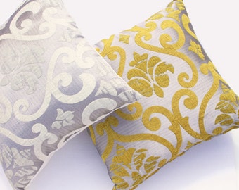 Arabesque Pillow Cover - Yellow, White & Silver