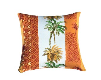 Palm Tree Pillow Cover - Orange, Brown, Yellow & Green