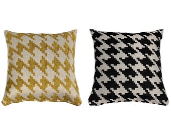 Houndstooth Pillow Cover - Black & Yellow