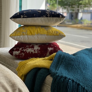 Velvet Silky Pile Pillow Cover - White, Yellow, Red & Blue
