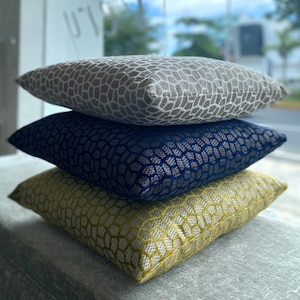 Lustrous Velvet Geometric Pillow Cover - Navy Blue, Gold & White