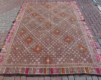 Handwoven Wool Kilim Rug: Large Turkish Bohemian Rug (6'8 x 9'7 feet)