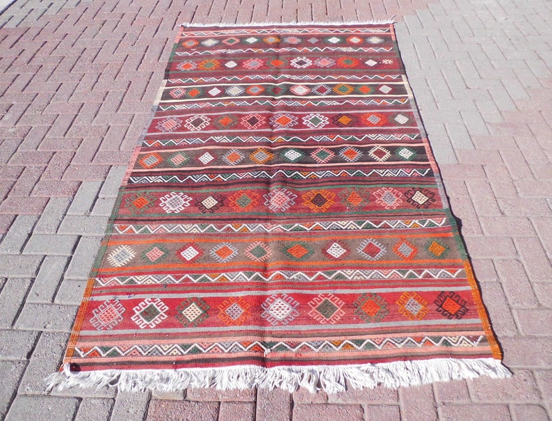 Striped kilim rug, vintage colorful carpet area rugs for living Striped kilim rug, vintage colorful carpet area rugs for living