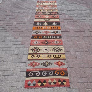 Handmade Kilim Runner Rug | Vintage Turkish Wool kilim | Bohemian home decor | Hallway Rug 2.5 x 11.7 ft