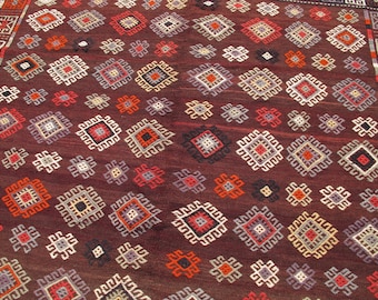 Vintage Turkish Kilim Rug 6x9: Handwoven Wool Tribal Carpet