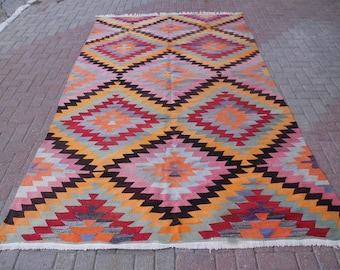 Large Area Kilim Rug Carpet, Diamond kilim rug, 6 x 10.1 ft, wool bohemian rug, kelim teppich