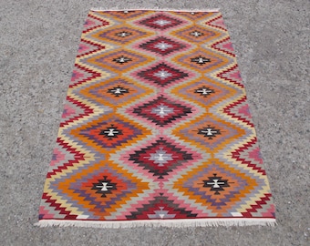 7x10 Bohemian Wool Kilim Rug | Handwoven Vintage Kilim | Large Kelim | Bedroom Carpet