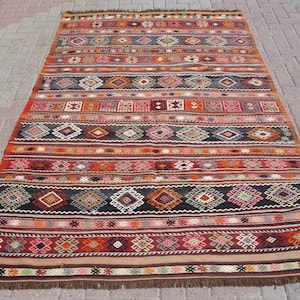 5x8 Striped Kilim Bohemian carpet rug - Large kilim rug - vintage turkish anatolian kelim