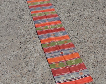 Turkish Kilim Runner, striped runner, area runner, kilim rug runner, kitchen runner, turkish rug, turkish runner, boho runner, 21” x 117.5”