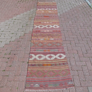 Handmade Wool Kilim Runner Rug: Tribal Stair Carpet (2.4 x 11.6 ft)