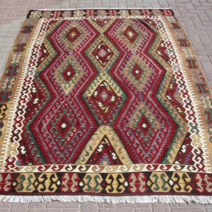 Vintage handwoven kilim area rug, Large Oriental kilim, 5.8 x 8.4 ft, bohemian rug, boho carpet