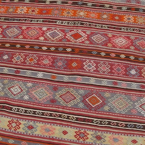 Striped Wool Kilim Rug 5x8: Vintage Turkish Anatolian Carpet