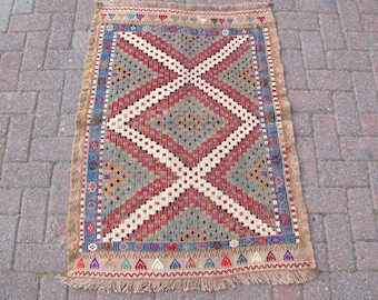 Vintage Turkish Kilim Rug: Handwoven Wool, Bohemian Accent (2.8 x 3.7 ft)