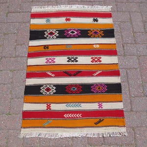 Striped Kilim Rug: Handwoven Bohemian Turkish Carpet (2.3 x 3.1 ft)