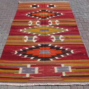 bohemian rugs 6x9, anatolian kilim rug, vintage red kilim, turkish carpet, ethnic kelim
