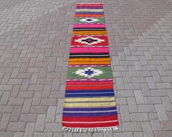 Vintage Turkish Kilim Runner Rug: Handwoven Wool Hallway Rug (2 x 9.3 ft)