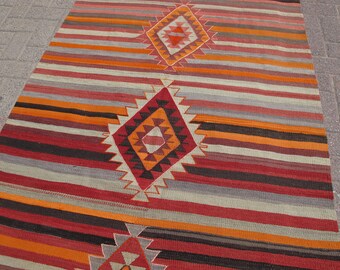Vintage Turkish Kilim Rug 4x8: Handwoven Wool, Boho Home Decor