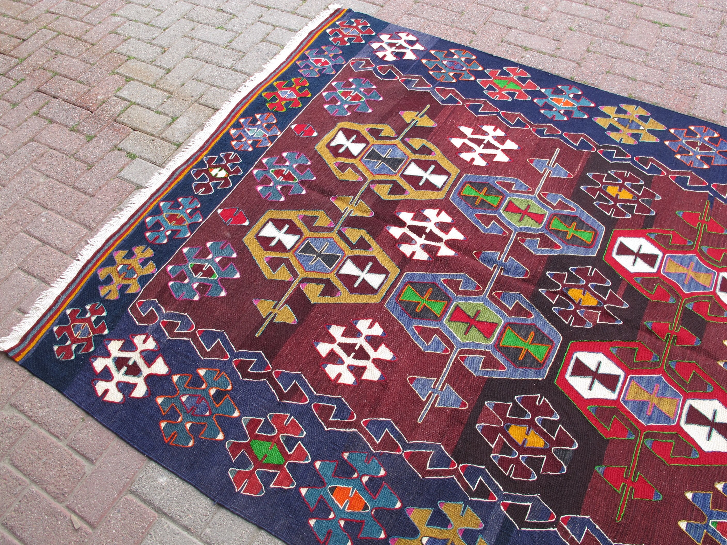 Großer Kelim Teppich für Wohnzimmer roter türkischer Kelim | Etsy