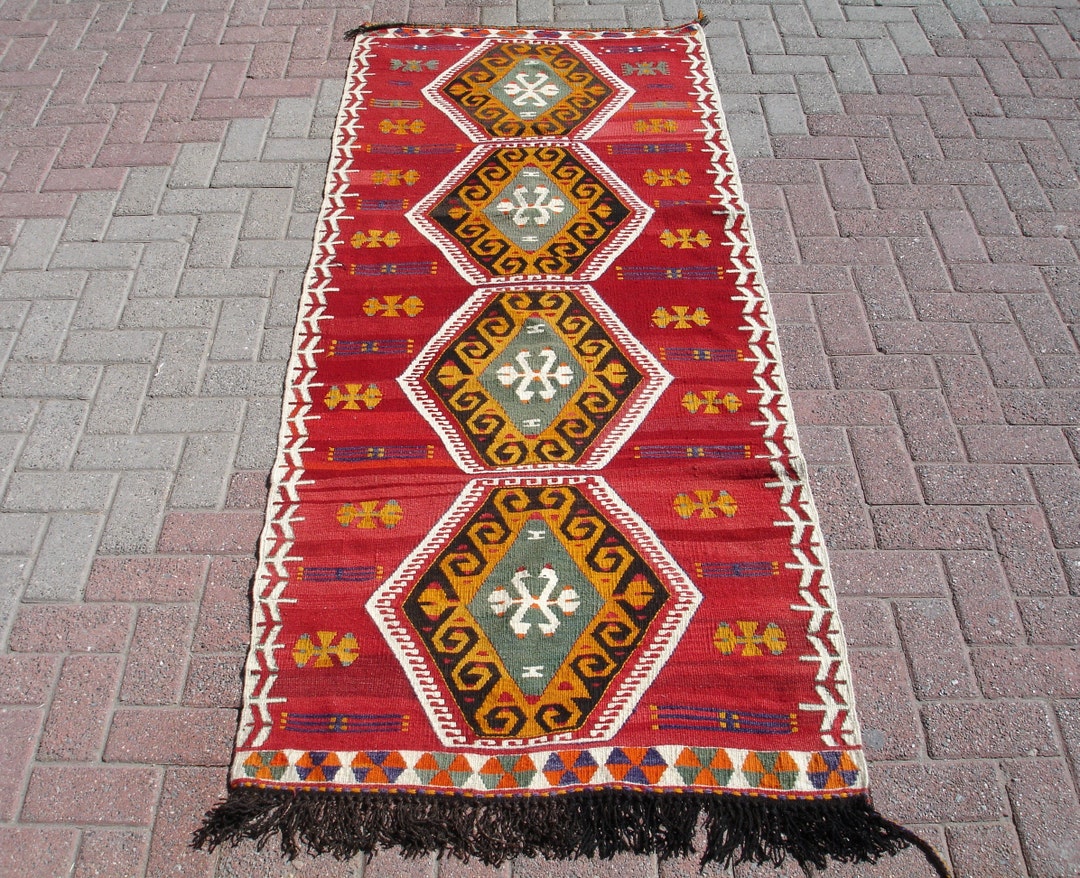 Rusk Color Rug Runners Vintage Turkish 3.1 X 7.6 Rug Runner, Red Color Rug, Hallway Runner ...