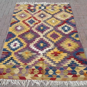 kilim living room rug4 x7, vintage turkish kilim, wool kilim area rugs, handmade anatolian rug, carpet kelim, 4.4 x 6.9 ft