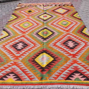 Large 6x9 Kilim Rug  | Boho Area Rug | Handwoven Turkish Carpet