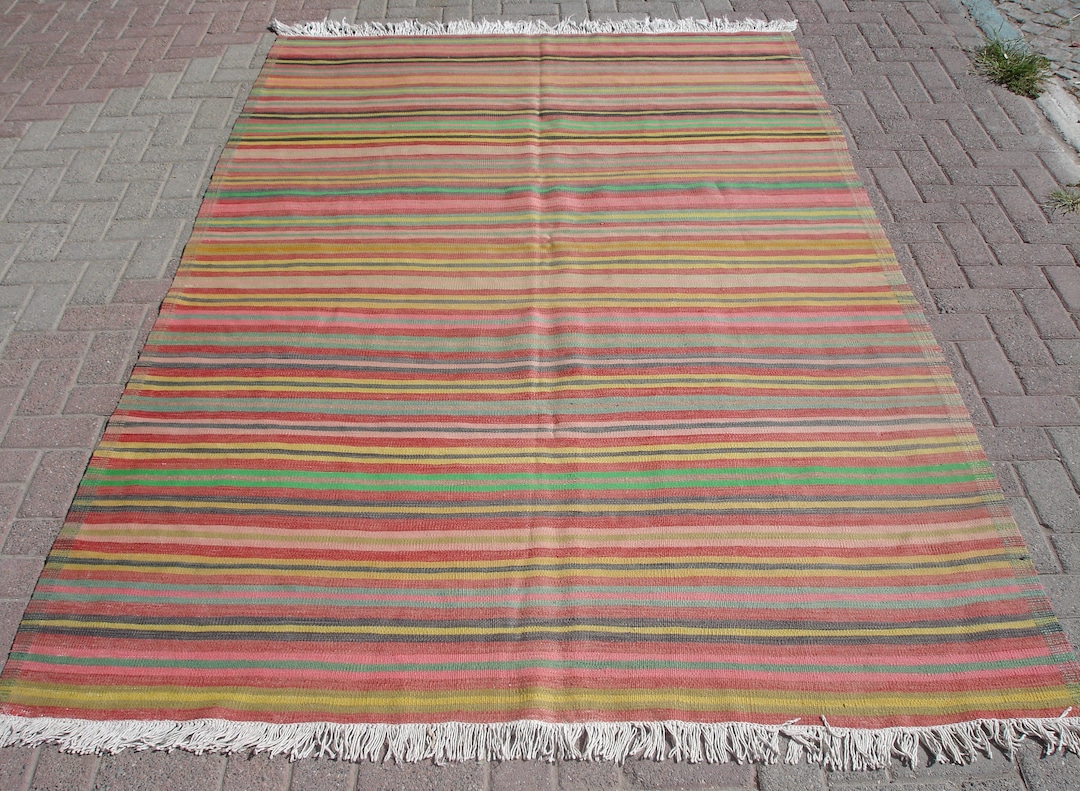 Colorful Kilim Rug 6x9 - Striped Kilim - Vintage Large Kilim Rug ...