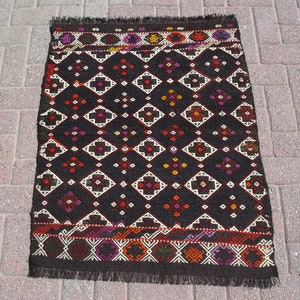Tapete Kilim de lã tecido à mão: pequeno tapete turco boho