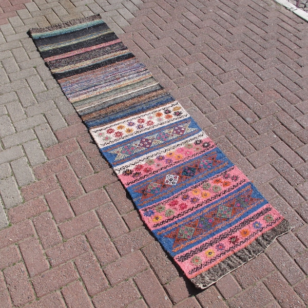 Kilim runner rug pink blue, 2' x 7'84", vintage kilim runner, carpet runner, stair runners, table runner, hallway rug runner, aisle runner