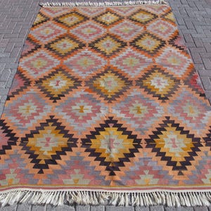 Vintage Anatolian Kilim Rug: Bohemian Wool Carpet (6.5 x 9.1 ft)