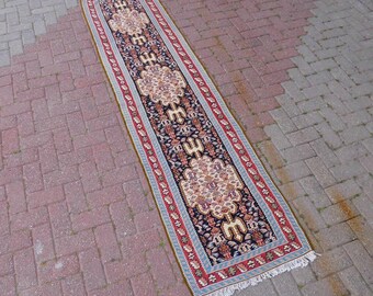 Vintage Turkish Kilim Runner: Handwoven Wool Hallway Rug (2.16 x 8.62 ft)