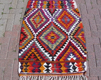 Handwoven Kilim Rug: Small Bohemian Wall Hanging (2.8 x 3.9 ft)